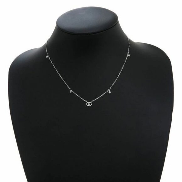 GUCCI Pave Diamond Interlocking G Necklace 16" 18k White Gold Auth - Picture 2 of 7